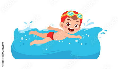 cute little kid boy swim under water on summer holiday photo