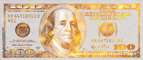 golden textured 100 US dollar banknote photo