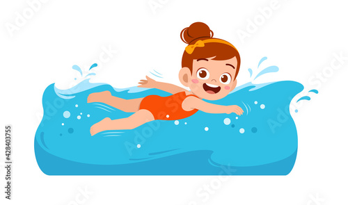 cute little kid girl swim under water on summer holiday