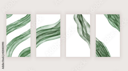 Green watercolor brush stroke backgrounds for social media stories 