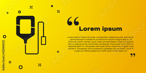 Black IV bag icon isolated on yellow background. Blood bag. Donate blood concept. The concept of treatment and therapy, chemotherapy. Vector