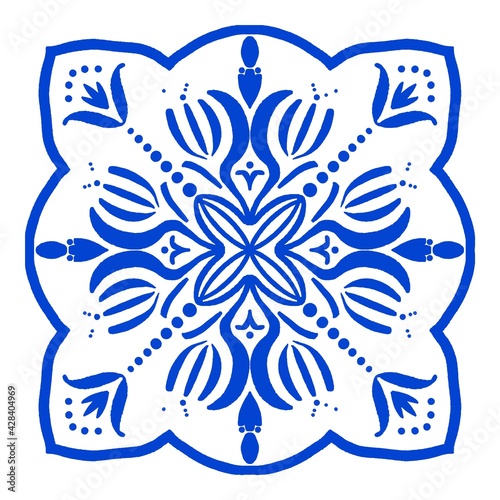 Azulejos Portuguese tile floor pattern, Lisbon seamless indigo blue tiles, vintage geometric ceramic, Spanish vector background. Moroccan geometrical interior patchwork. Azulejo moroccan wallpaper