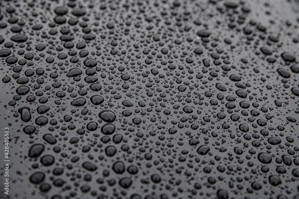 Water drops on car paint. Hydrophobic water effect on car body. Water drops on car paint. Hydrophobic water effect on car body.