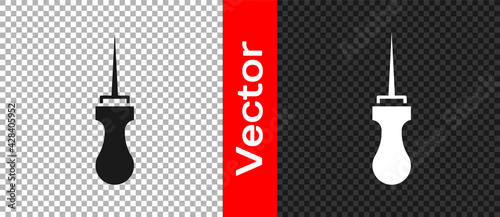 Black Awl tool with wooden handle icon isolated on transparent background. Work equipment tailor industry. Vector