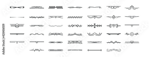 Set Black Simple Line Collection Doodle Border Elements Vector Design Style Sketch Isolated Illustration For Banner