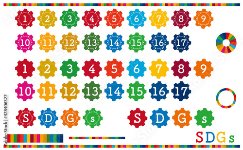 歯車型のSDGsの17の数字アイコンの素材セット