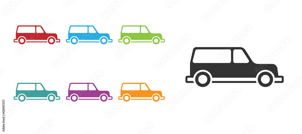 Naklejka premium Black Hearse car icon isolated on white background. Set icons colorful. Vector