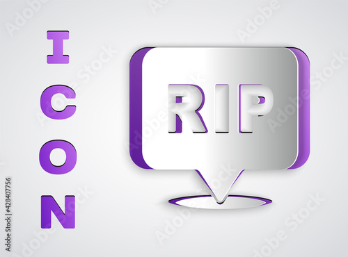 Paper cut Speech bubble rip death icon isolated on grey background. Paper art style. Vector