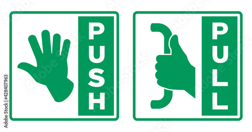 Push and pull to open door signs. Vector on transparent background photo