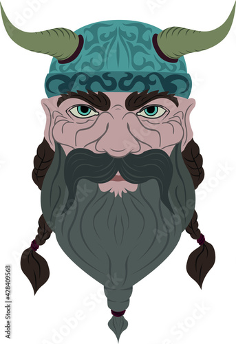 scandinavian bearded warrior in helmet