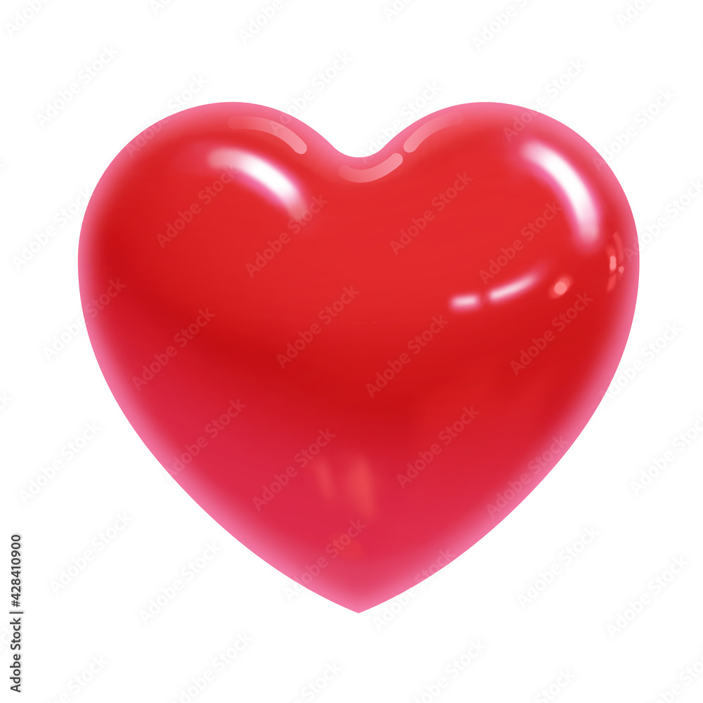 Red glossy realistic heart icon isolated on white. Vector illustration