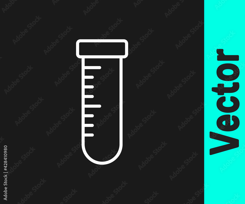 White line Test tube and flask chemical laboratory test icon isolated on black background. Laboratory glassware sign. Vector White line Test tube and flask chemical laboratory test icon isolated on black background. Laboratory glassware sign. Vector