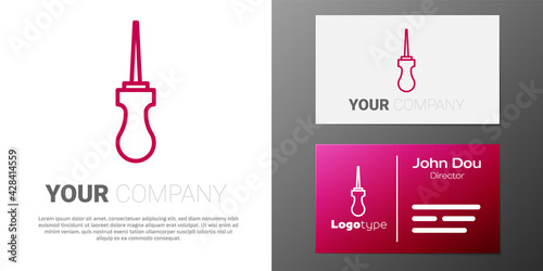 Logotype line Awl tool with wooden handle icon isolated on white background. Work equipment tailor industry. Logo design template element. Vector