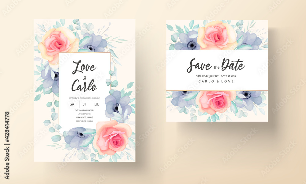 Beautiful wedding invitation card with beautiful flower decoration