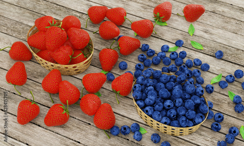 Fresh strawberries and blue...