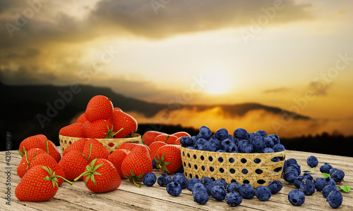 Fresh strawberries and blue...