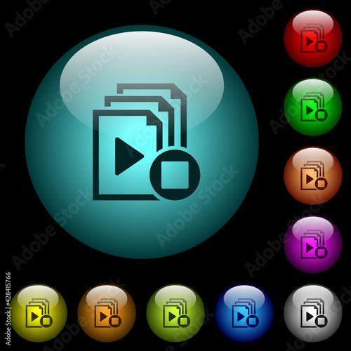 Stop playlist icons in color illuminated glass buttons