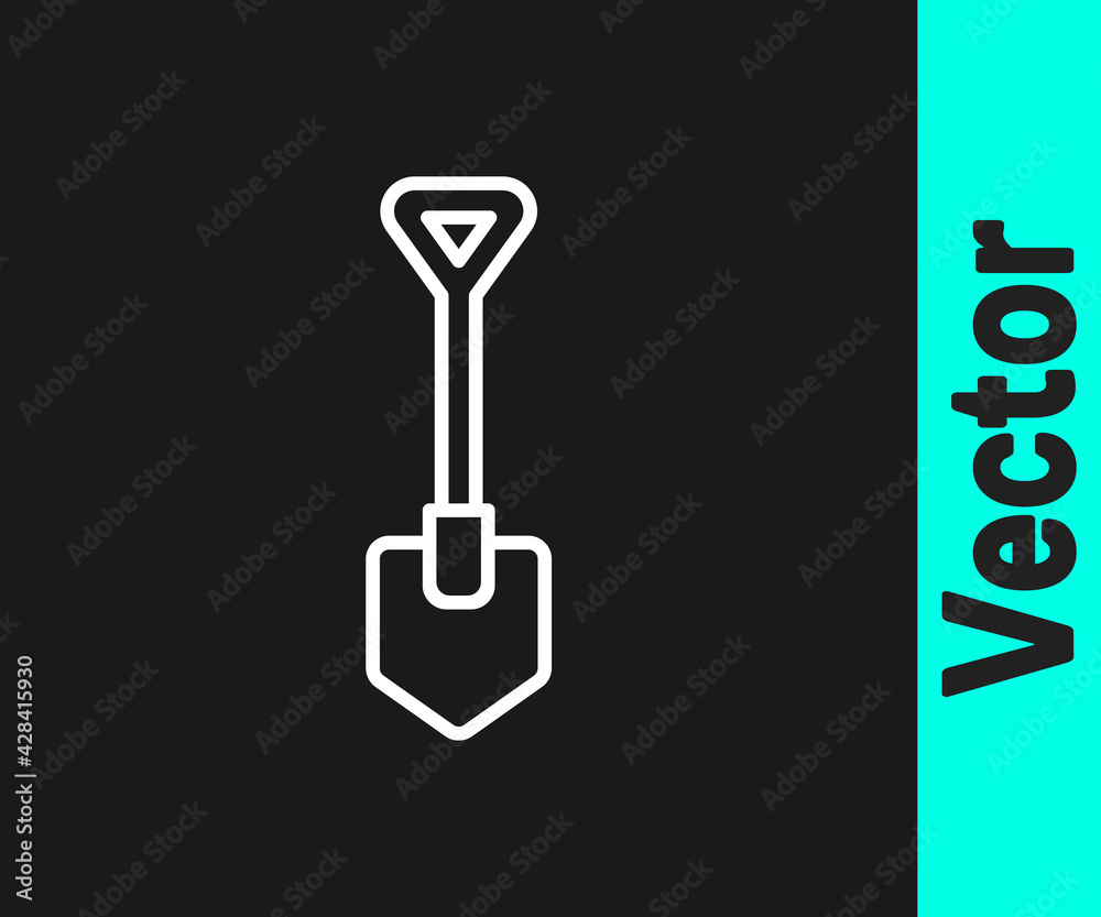 White line Shovel icon isolated on black background. Gardening tool. Tool for horticulture, agriculture, farming. Vector White line Shovel icon isolated on black background. Gardening tool. Tool for horticulture, agriculture, farming. Vector