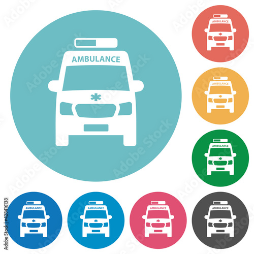 Ambulance car front view flat round icons
