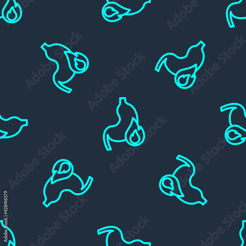 Green line Stomach heartburn icon isolated seamless pattern on blue background. Stomach burn. Gastritis and acid reflux, indigestion and stomach pain problems. Vector