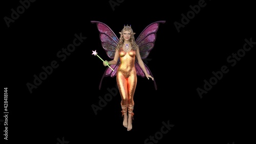 3D fairy with magic wand, animation, alpha channel