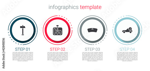 Set Hammer, Gear shifter, Windshield and Auto service check automotive. Business infographic template. Vector