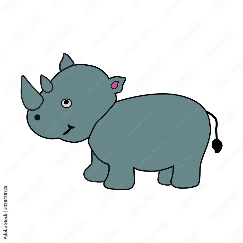 Cartoon Grey Rhino Character on White Background Cartoon Grey Rhino Character on White Background