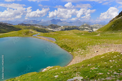 scenic nature with beautiful lake in alpine mountain in France