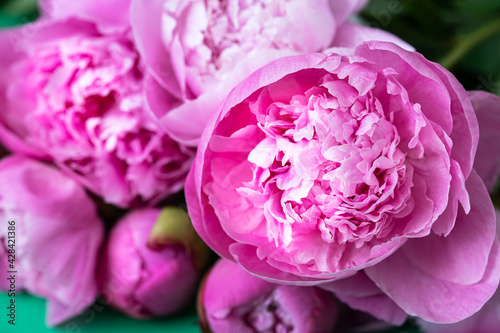 Fototapeta Naklejka Na Ścianę i Meble -  Beautiful bouquet of pink peonies. Floral shop concept