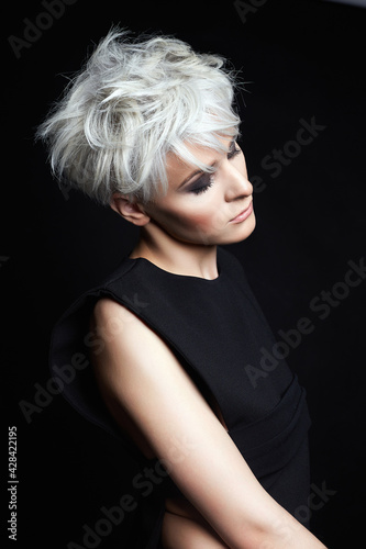 portrait of young woman with stylish short haircut