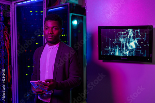 IT engineer working with supercomputer