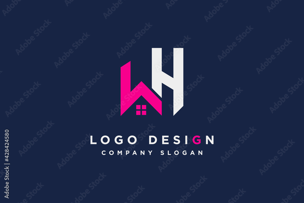 Initial letter WH real estate house logo design. suitable for business