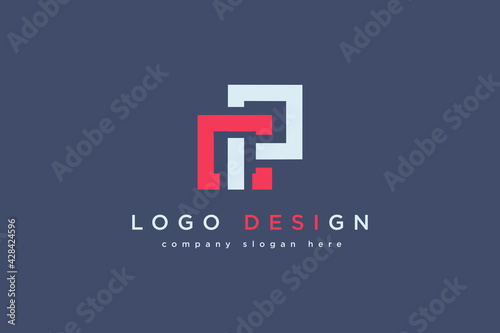 Initial CP Logo Design Element, Vector Initial Letter Branding Logo. Isolated on Blue background photo