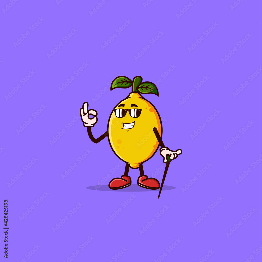 Cute Lemon character with eye glass and OK hand gesture. Fruit character icon concept isolated. flat cartoon style Premium Vector Cute Lemon character with eye glass and OK hand gesture. Fruit character icon concept isolated. flat cartoon style Premium Vector
