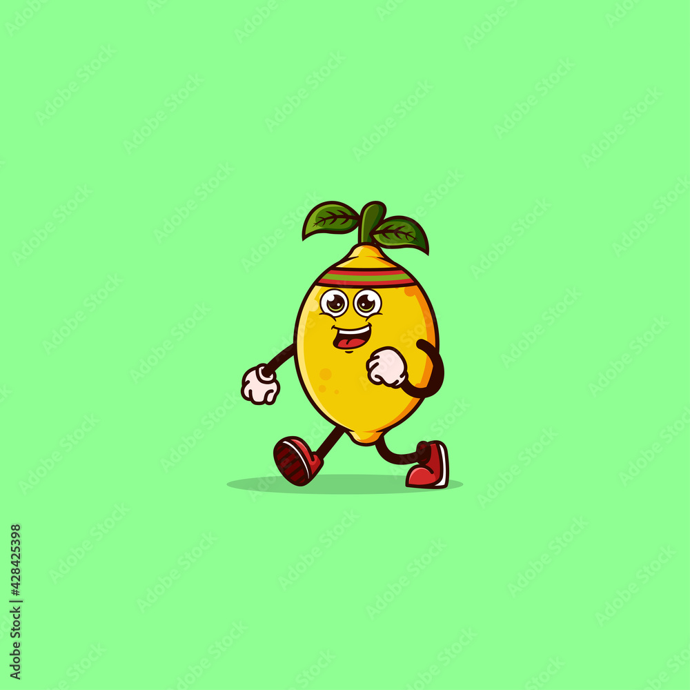 Cute Lemon character jogging. Fruit character icon concept isolated. Emoji Sticker. flat cartoon style Vector Cute Lemon character jogging. Fruit character icon concept isolated. Emoji Sticker. flat cartoon style Vector
