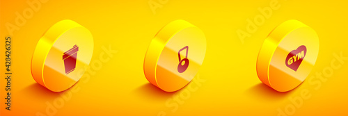 Set Isometric Fitness shaker, Kettlebell and gym heart icon. Vector