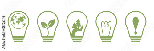 Ecology idea concept illustration. Set of Ecology icons. Eco ideas, Eco energy, Sustainable ideas. Vector illustration. エコロジーアイデア、デコアイコンセット