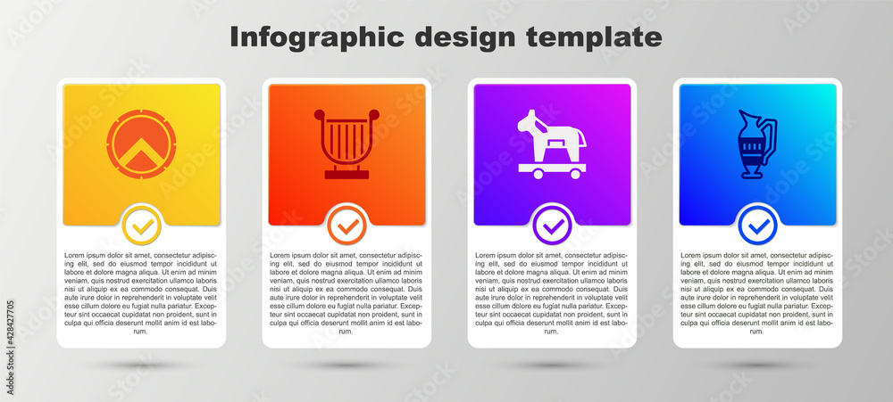 Set Greek shield, Ancient lyre, Trojan horse and amphorae. Business infographic template. Vector Set Greek shield, Ancient lyre, Trojan horse and amphorae. Business infographic template. Vector