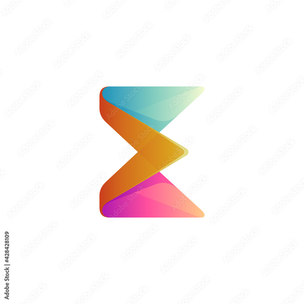 Initial letter E logo with arrow shape, gradient logo design template Initial letter E logo with arrow shape, gradient logo design template