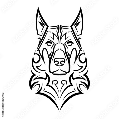 Black and white line art of german shepherd dog head. Good use for symbol, mascot, icon, avatar, tattoo, T Shirt design, logo or any design you want.