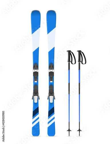 Realistic colorful alpine skis and poles vector illustration skiing equipment winter sport