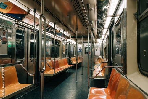 Empty 6 train subway car in New York City photo