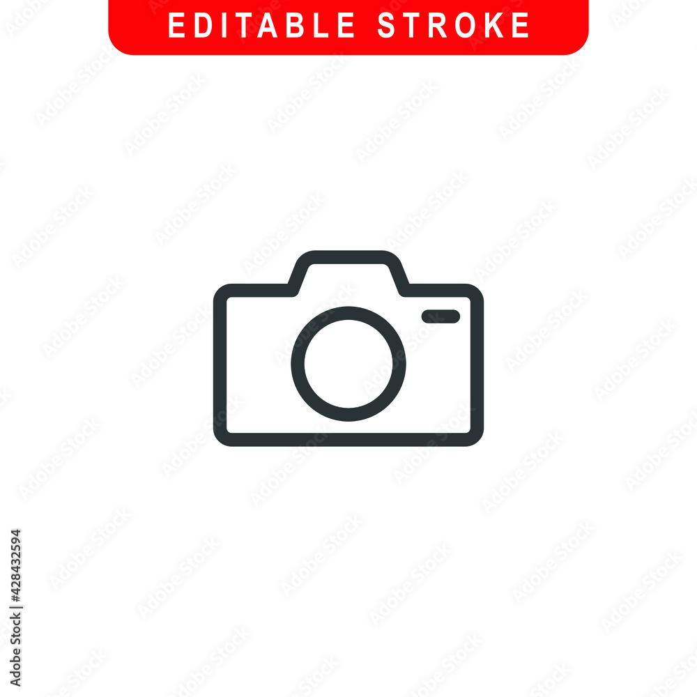 Camera Outline Icon. Camera Line Art Logo. Vector Illustration. Isolated on White Background. Editable Stroke