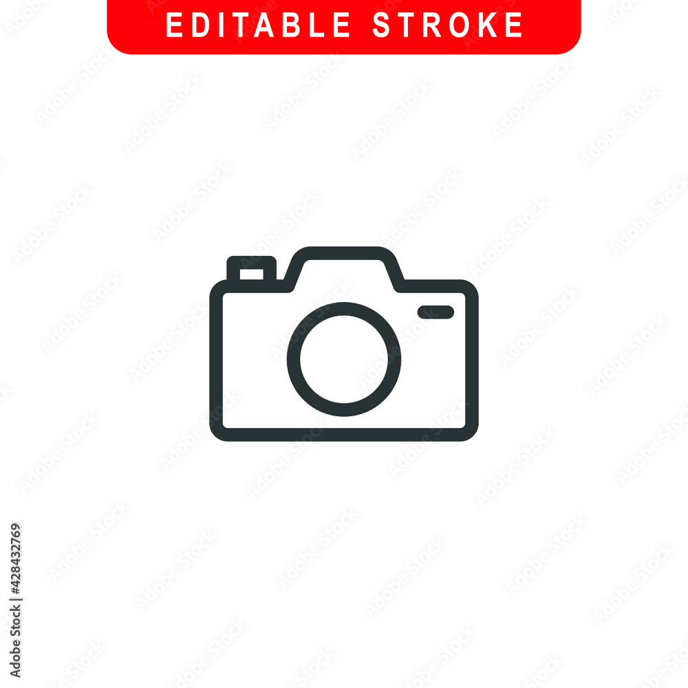 Camera Outline Icon. Camera Line Art Logo. Vector Illustration. Isolated on White Background. Editable Stroke