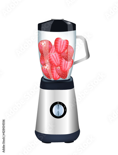 Strawberries in kitchen blender isolated. vector illustration