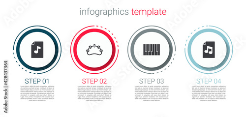 Set Music book with note, Tambourine, Grand piano and . Business infographic template. Vector
