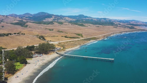 San Simeon Pier at William Randolph Hearst Memorial park and a veiw of the mountains in Southern California