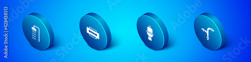 Set Isometric Shower, Toilet bowl, Industry metallic pipe and Blade razor icon. Vector