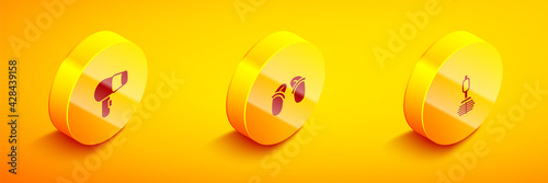 Set Isometric Hair dryer, Flip flops and Toilet brush icon. Vector