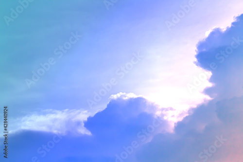 Fototapeta Naklejka Na Ścianę i Meble -  Soft cloud on sky subtle background colorful pastels tone with blue, purple and white color. The light of the sun on evening.